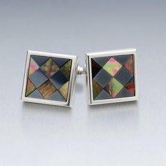 BUNDA Harlequin onyx and mother-of-pearl Cufflinks, on silver