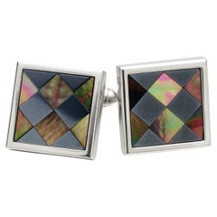BUNDA Harlequin onyx and mother-of-pearl Cufflinks, on silver