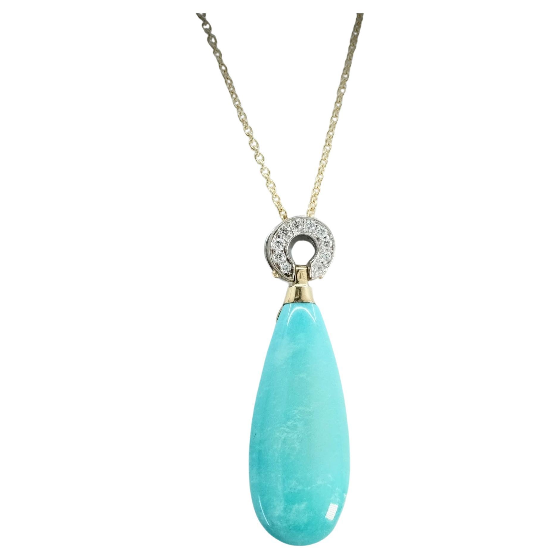 BUNDA Hollywood 10.42ct Turquoise and Diamonds Pendant on 18k gold