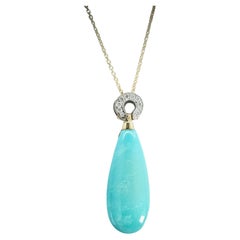 BUNDA Hollywood 10.42ct Turquoise and Diamonds Pendant on 18k gold