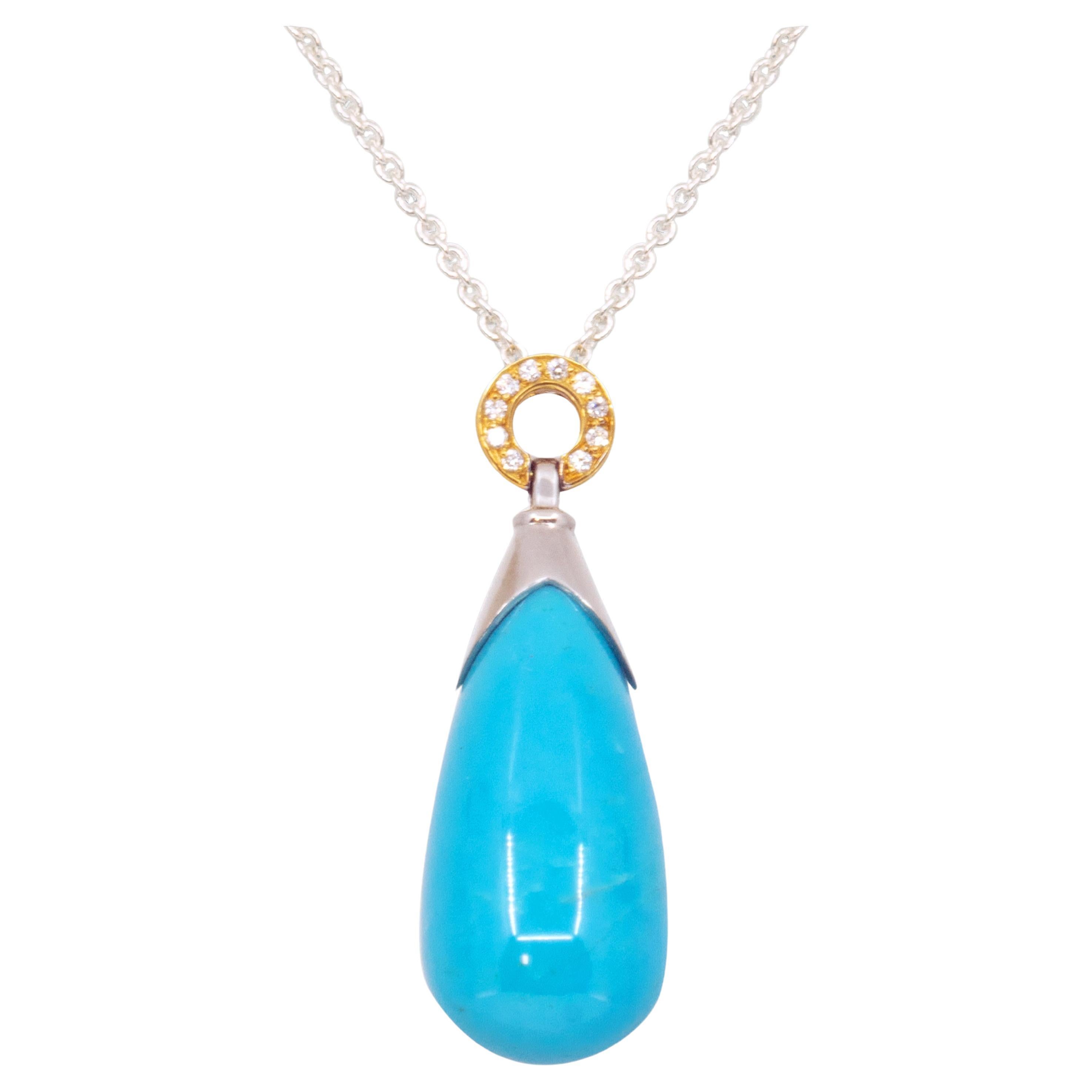 BUNDA 'Hollywood' 18ct Turquoise pendant with Diamonds on 18k yellow gold