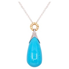 BUNDA 'Hollywood' 18ct Turquoise pendant with Diamonds on 18k yellow gold