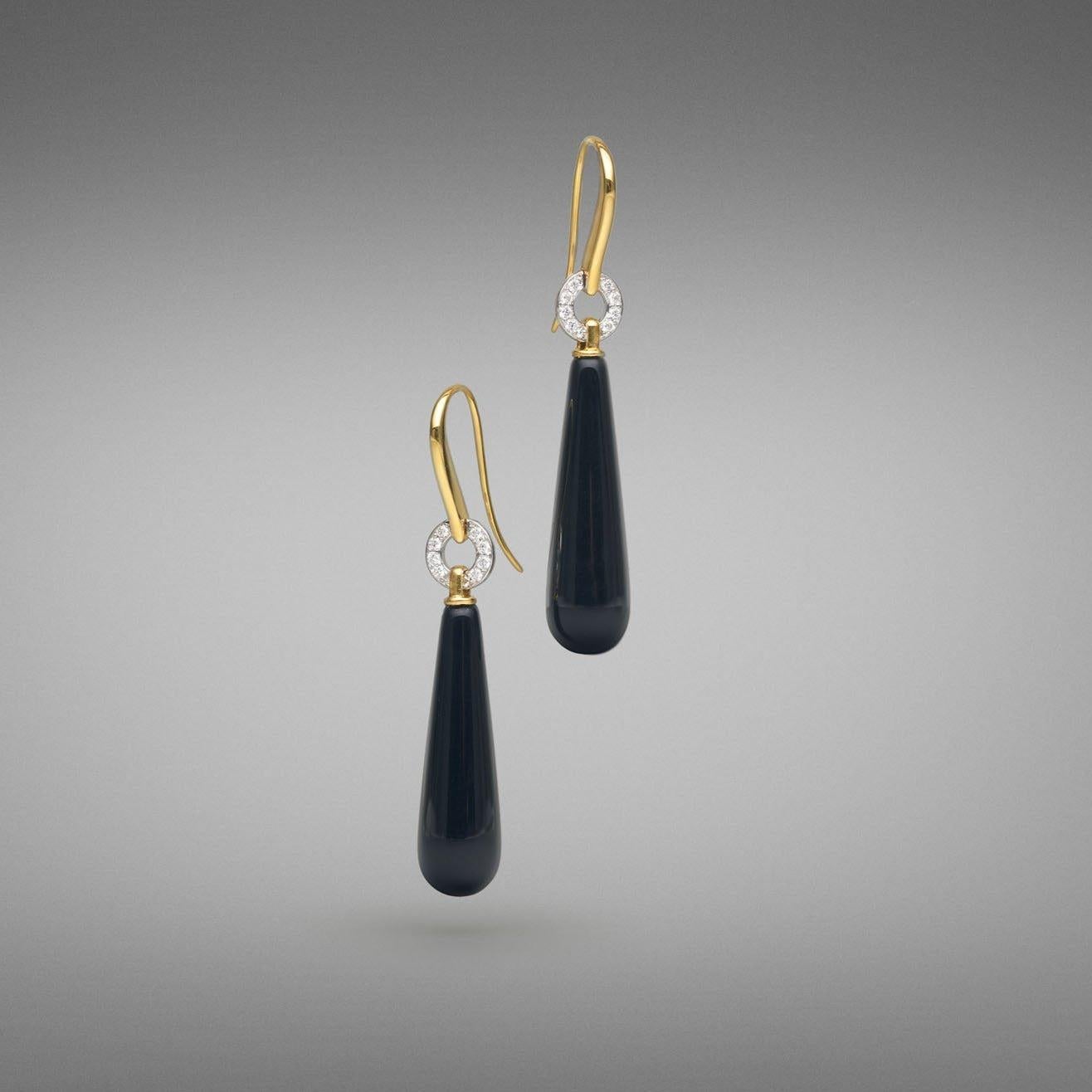 Orecchini a goccia BUNDA 'Hollywood' con onice e diamanti in oro bianco e giallo 18 ct. In condizioni Nuovo in vendita a SYDNEY, AU