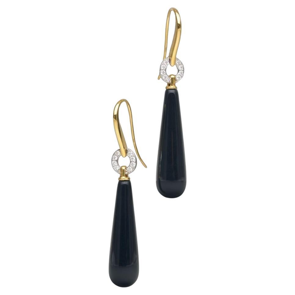 BUNDA 'Hollywood' Onyx and Diamond drop earrings in 18k white and yellow gold