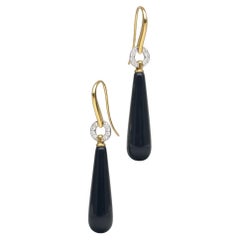 BUNDA 'Hollywood' Onyx and Diamond drop earrings in 18k white and yellow gold