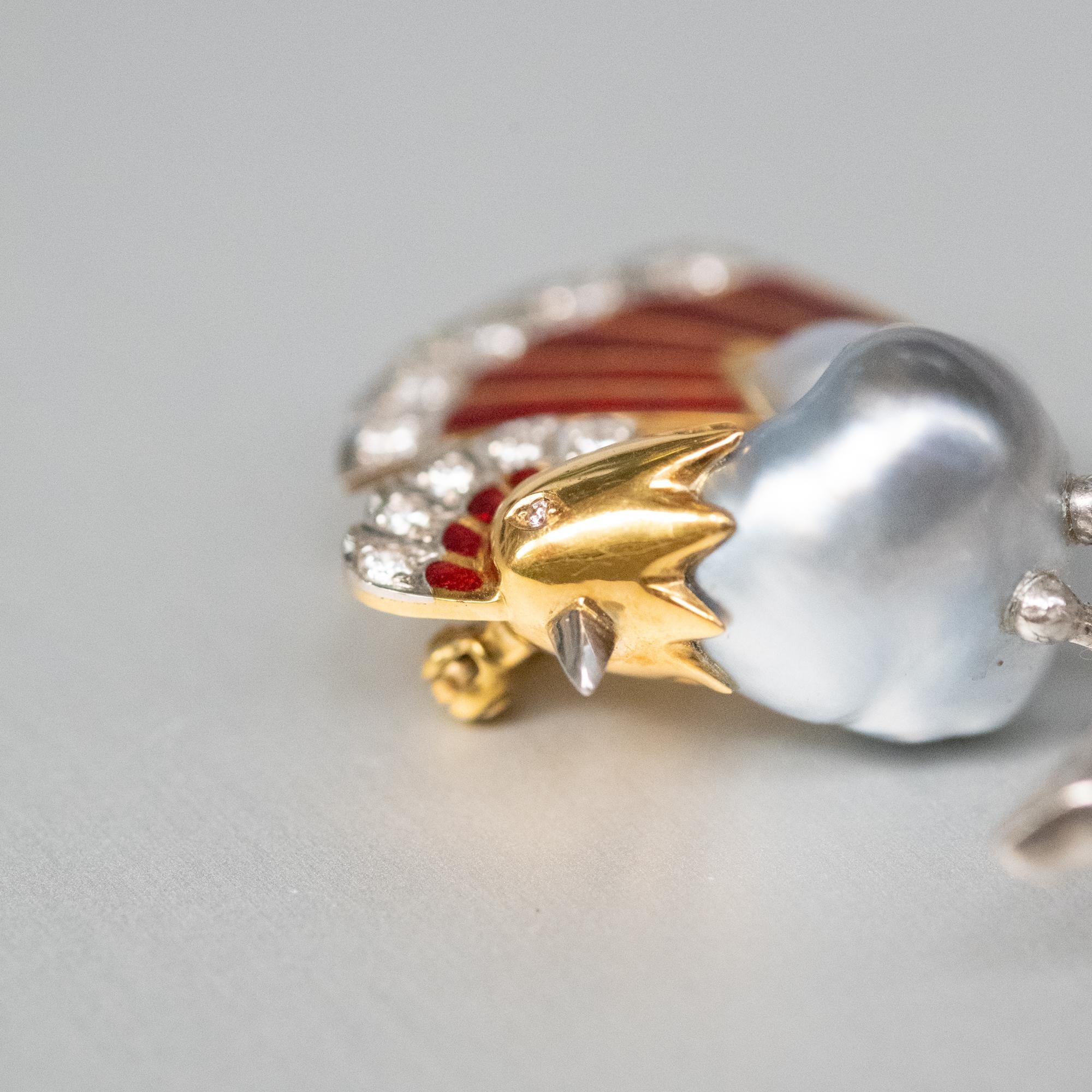 BUNDA Keshi Tahitiana Pearl Brooch with diamonds and enamel on gold and platinum For Sale 6