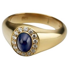 BUNDA Signet ring with 1.10ct sapphire and 0.16ct Diamonds, 18k yellow gold
