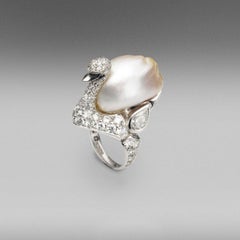 BUNDA South Sea Keshi 15.80-21.80mm Pearl and 4.00cts Diamond Ring in Platinum