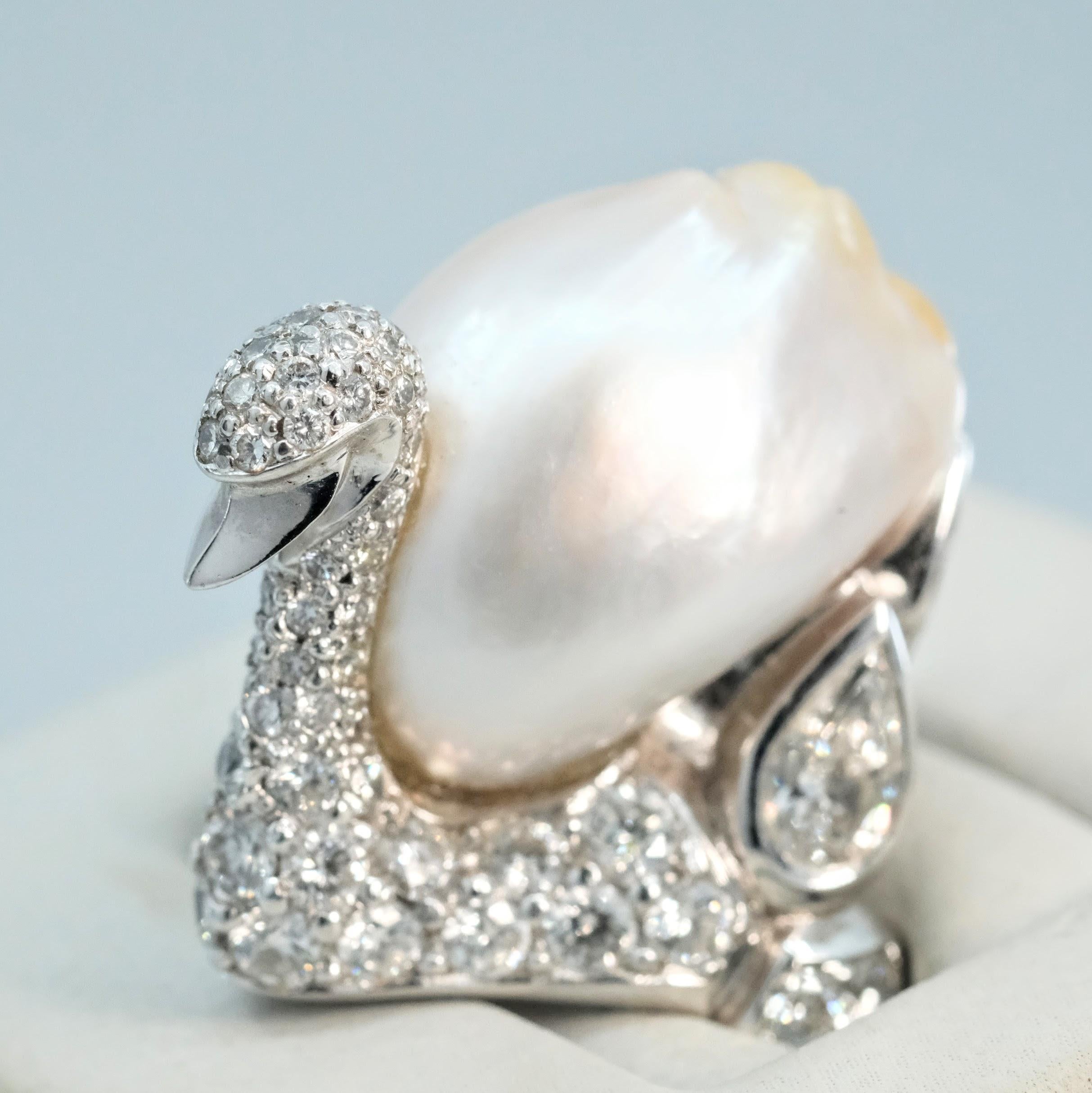 BUNDA South Sea Keshi 15.80-21.80mm Pearl and 4.00cts Diamond Ring in Platinum In New Condition For Sale In SYDNEY, AU