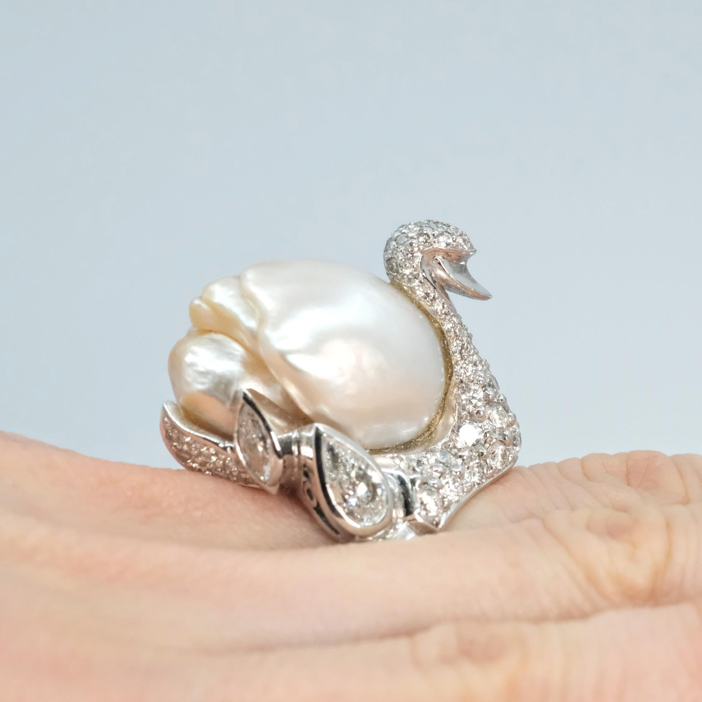 BUNDA South Sea Keshi 15.80-21.80mm Pearl and 4.00cts Diamond Ring in Platinum For Sale 1