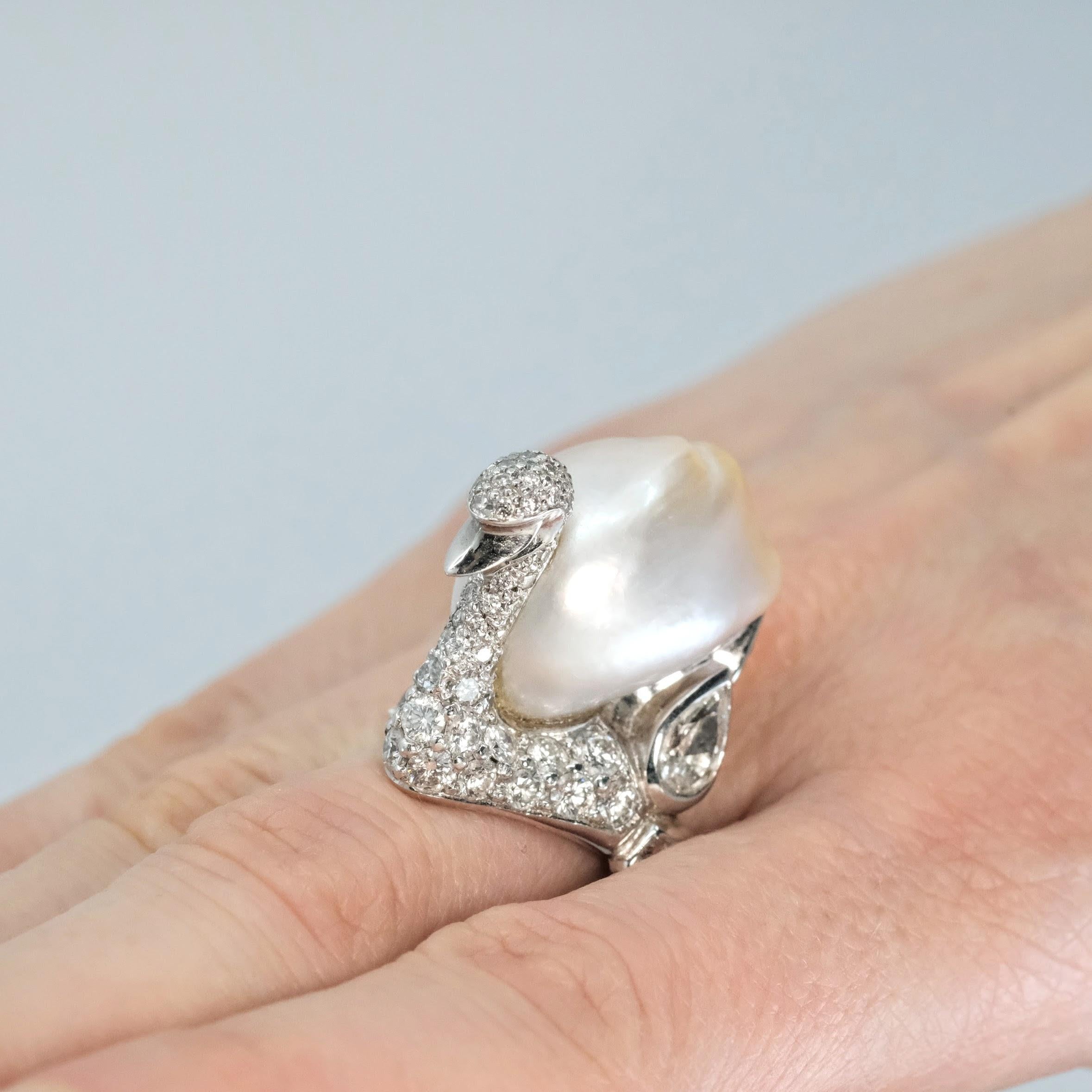 BUNDA South Sea Keshi 15.80-21.80mm Pearl and 4.00cts Diamond Ring in Platinum For Sale 2