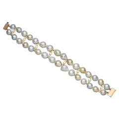 BUNDA South Sea Pearl and Diamonds double row bracelet in 18k yellow gold