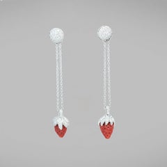 BUNDA Strawberry 7.61ct Corals and 1.09ct Diamonds Drop Earrings 18k gold