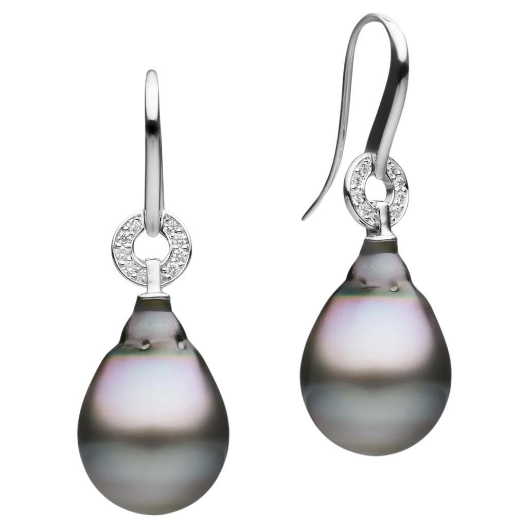 BUNDA Tahitian Pearl drop earrings enhanced with Diamonds on 18k white gold