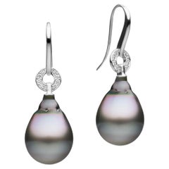 BUNDA Tahitian Pearl drop earrings enhanced with Diamonds on 18k white gold