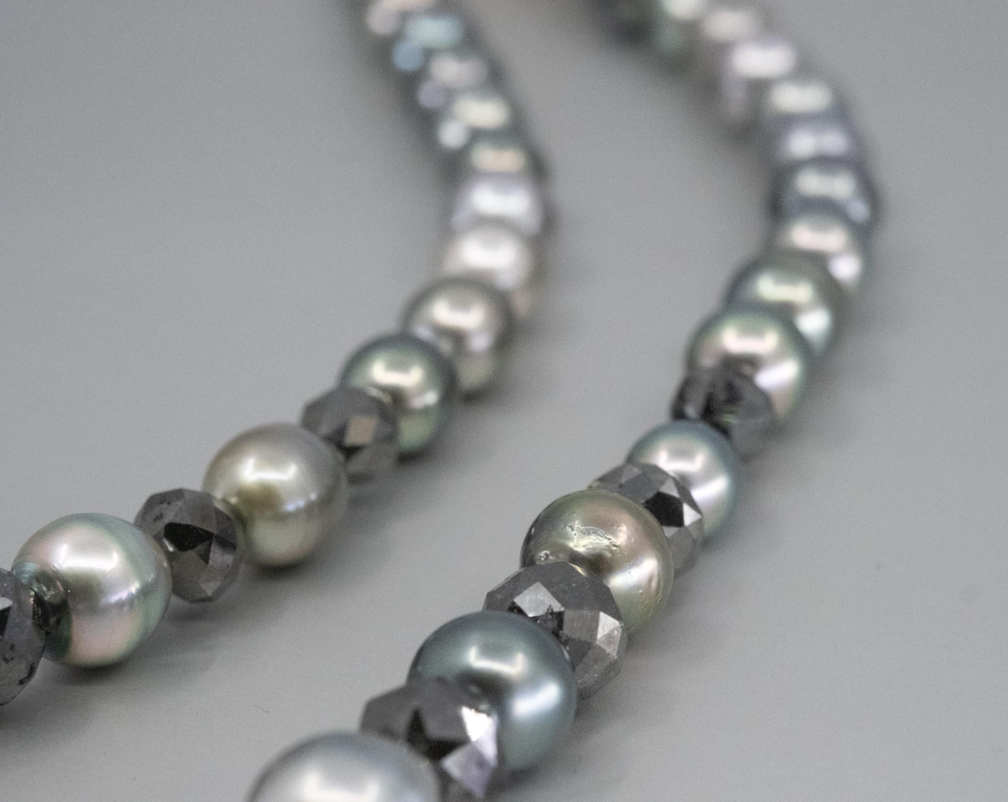 Bead Bunda Tahitian Pearls and Black Diamond Strand For Sale
