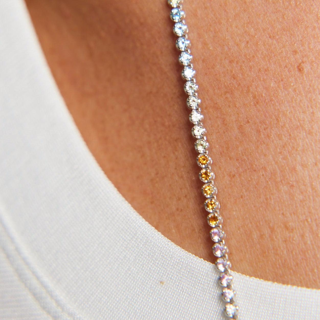 Round Cut BUNDA 'Tennis' Necklace: Topaz, Peridot, Citrine, Sapphires in 18k white gold For Sale