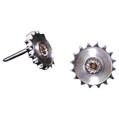 Pendientes BUNDA 'Rueda dentada transmoto' 0,15 ct diamante coñac
