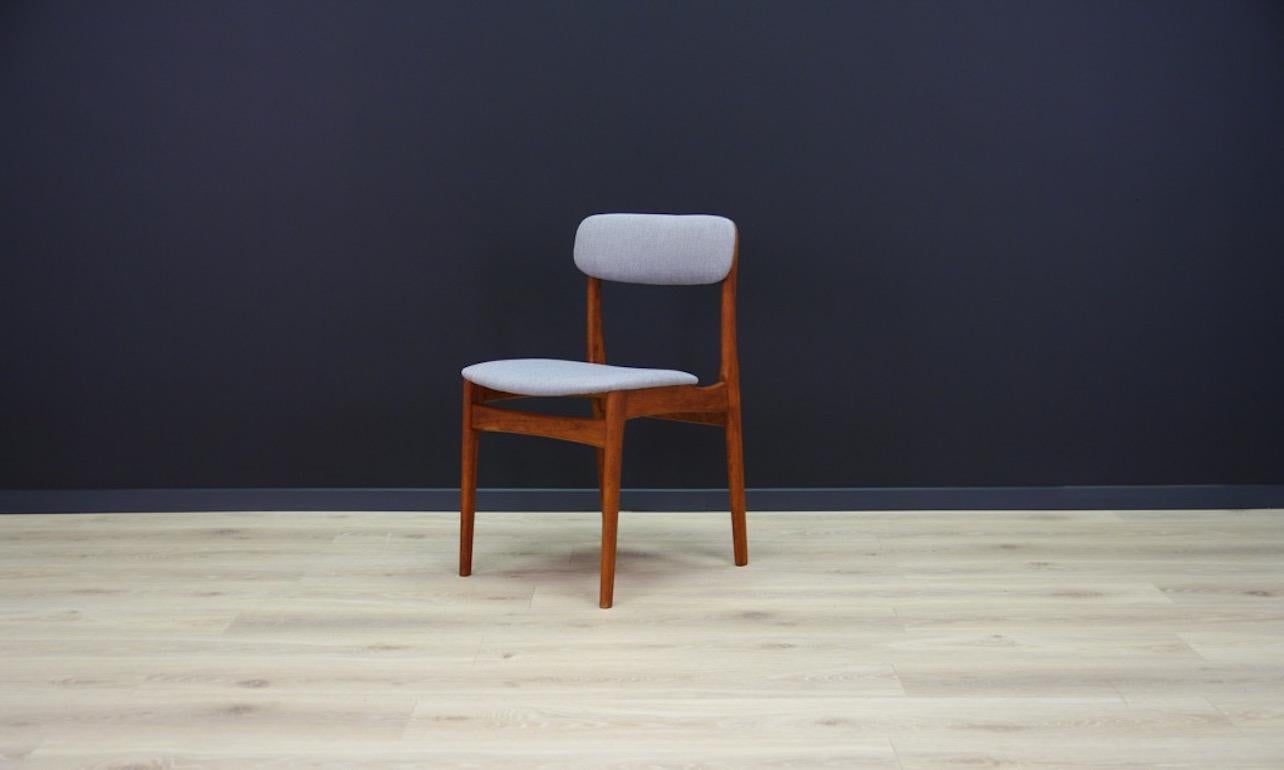 Set of four chairs from the 1960s-1970s, Minimalist form - Scandinavian design. The work of designer N. & K. Bundgaard Rasmussen. Manufactured in Thorsø Stolefabrik. New upholstery, construction made of teak wood. Preserved in good condition (minor