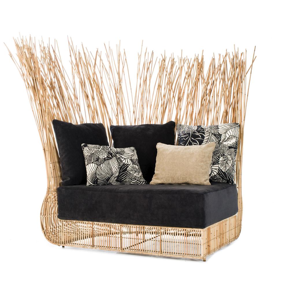 Canapé Ensemble de 2 baluchons lounge, composé de
un ensemble de 2 chaises longues d'angle. Exactement
comme une image. Nature : structure en acier et matériaux naturels. 
le rotin. Avec 2 coussins d'assise inclus (les 9 plus petits coussins