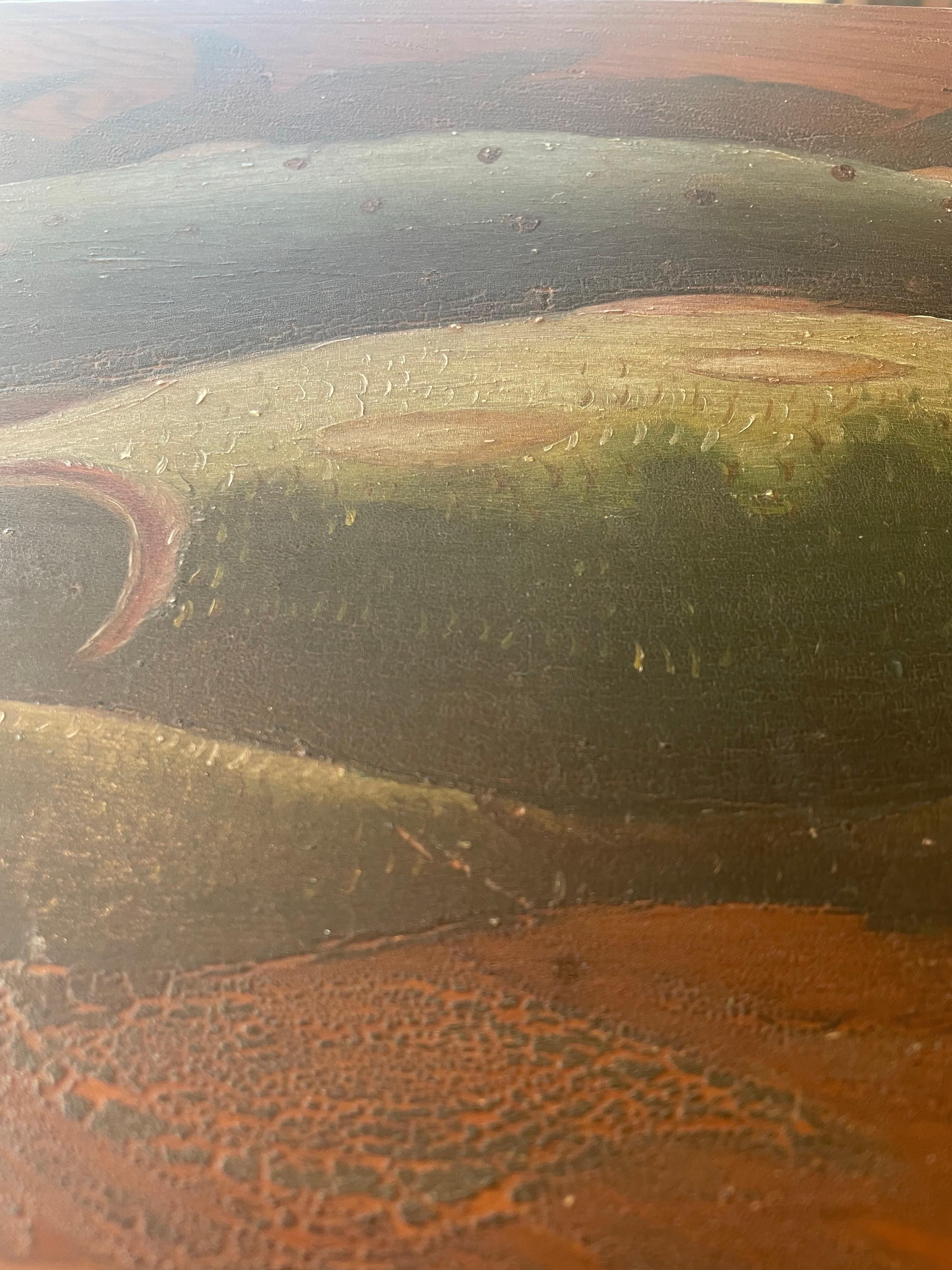 Groupe de poissons - Nature morte sur panneau de bois en vente 3