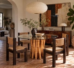 Bundled Bamboo Round Glass Dining Table, Budji Layug, 1970s