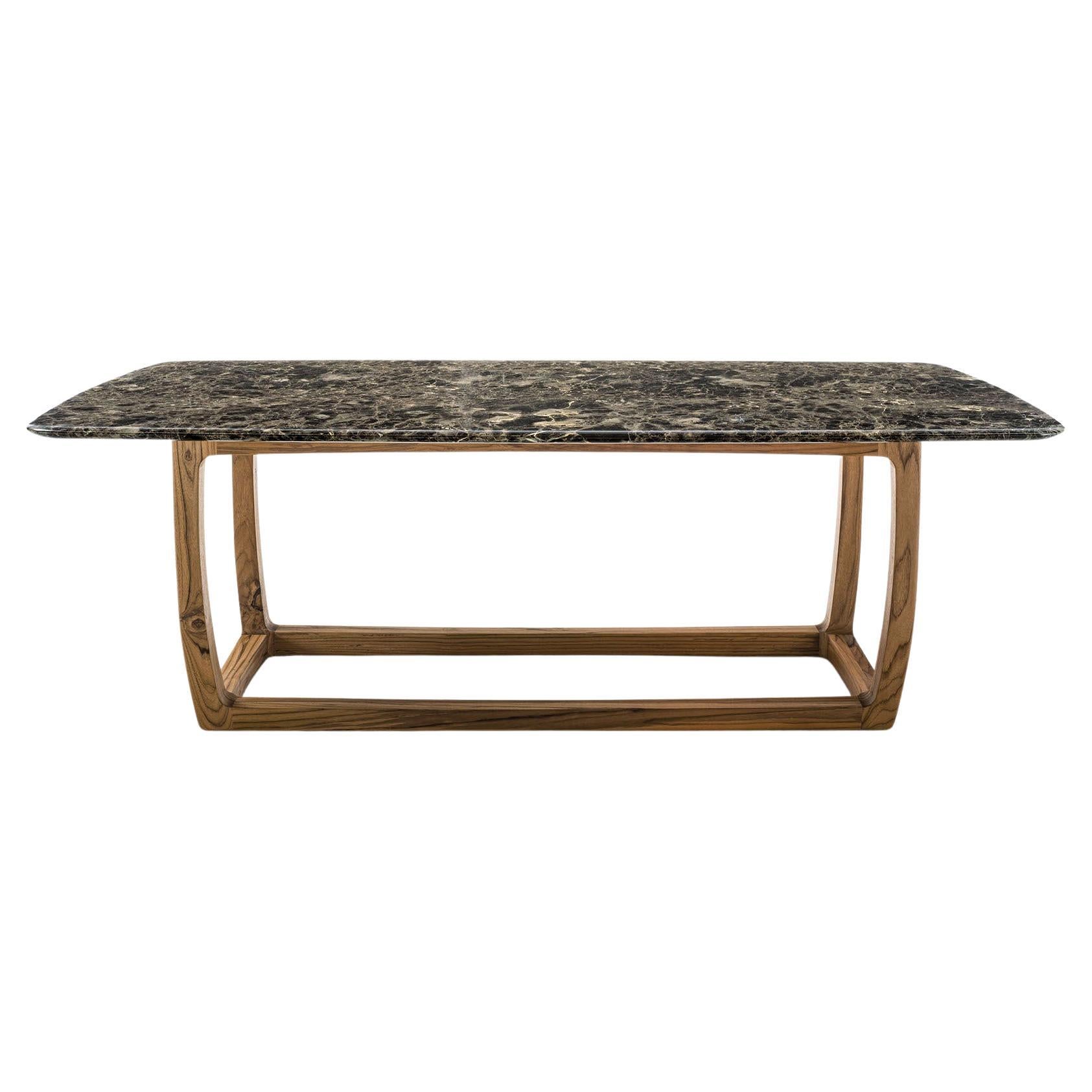 Bungalow Teak and Marble Dining Table, Designed by Jamie Durie, Made in Italy For Sale