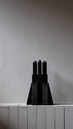 Tiered Structure Burnt Iroko Wood Bunker Candleholder 2.0 by Arno Declercq