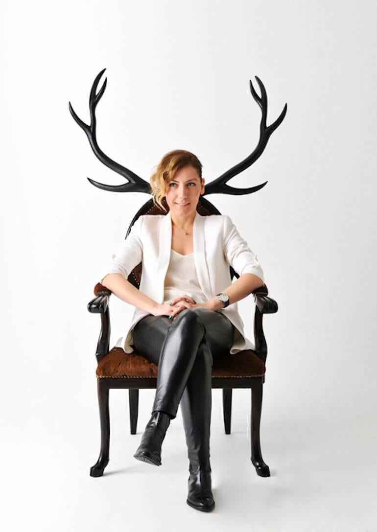 Bunny Ears Chair Armchair in Lacquered Wood and Leather For Sale 2