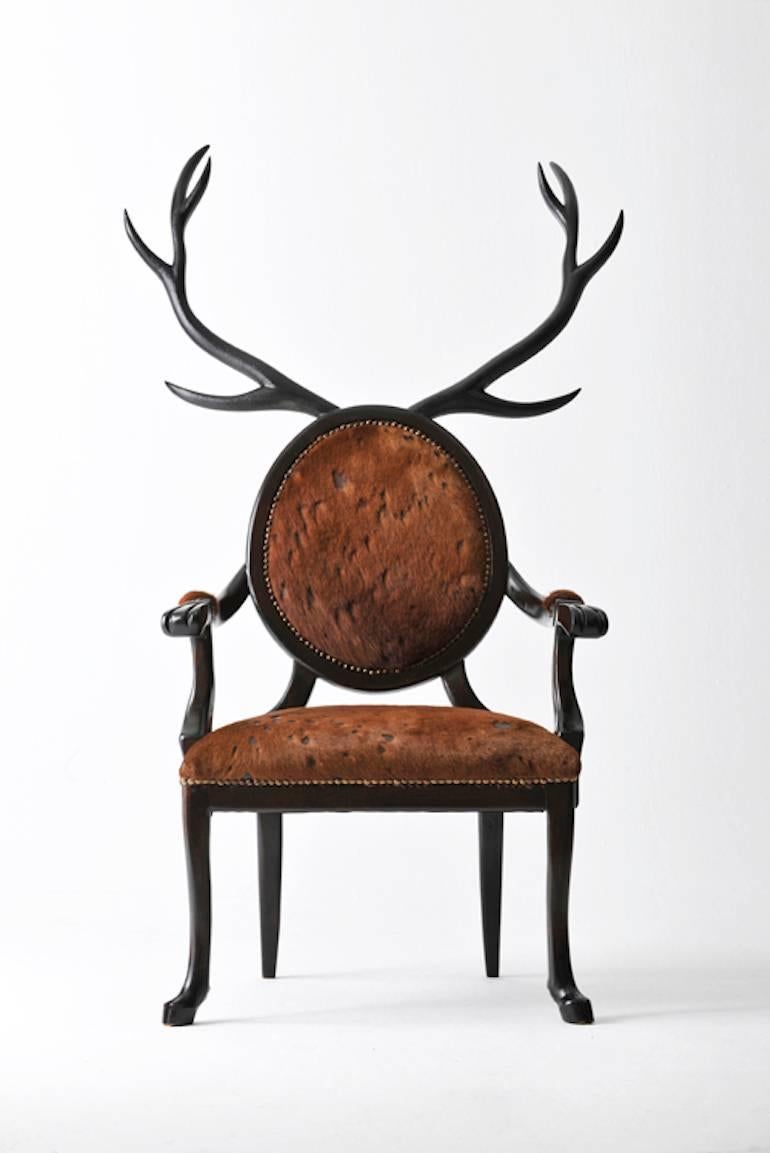 Bunny Ears Chair Armchair in Lacquered Wood and Leather In New Condition For Sale In West Hollywood, CA