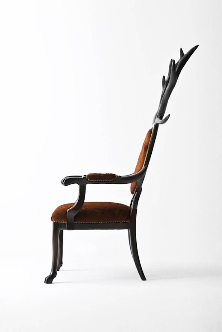 Bunny Ears Chair Armchair in Lacquered Wood and Leather For Sale 1