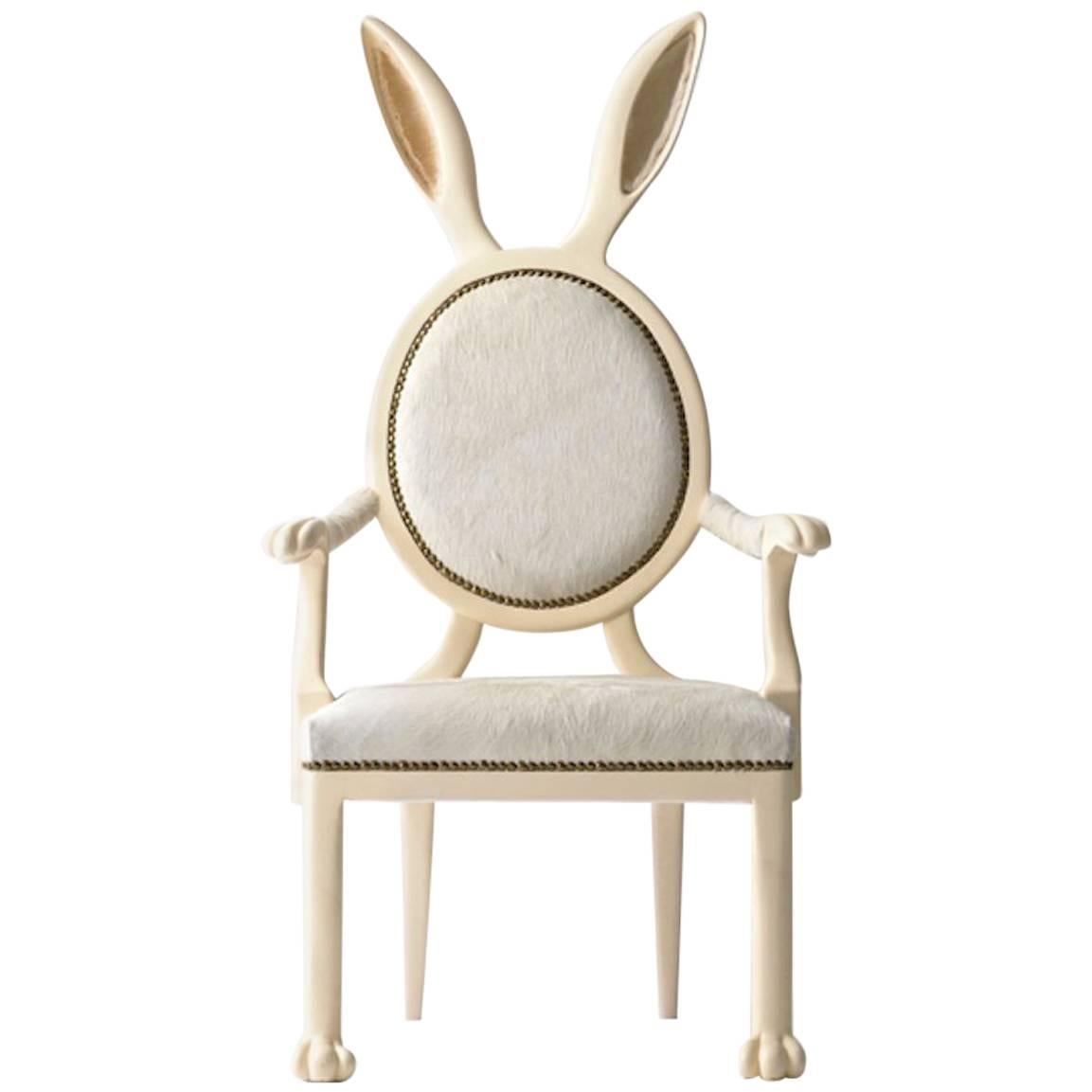 Bunny Ears Chair Armchair in Lacquered Wood and Leather For Sale