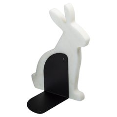"Bunny" right bookend made of white Carrara marble in the shape of a rabbit