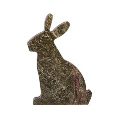 "Bunny" right-hand bookend made of Picasso Green marble in the shape of a rabbit