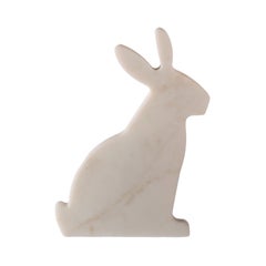 "Bunny" left bookend made of white Carrara marble in the shape of a rabbit