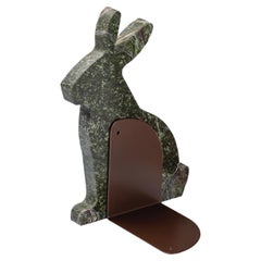 "Bunny" left bookend made of white Carrara marble in the shape of a rabbit