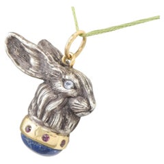 Bunny Rabbit Fob Pendant - Sterling Silver 14K Gold with Lapis, Ruby & Tanzanite