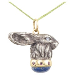 Bunny Rabbit Fob Pendant - Sterling Silver 14K Gold with Lapis, Ruby & Tanzanite