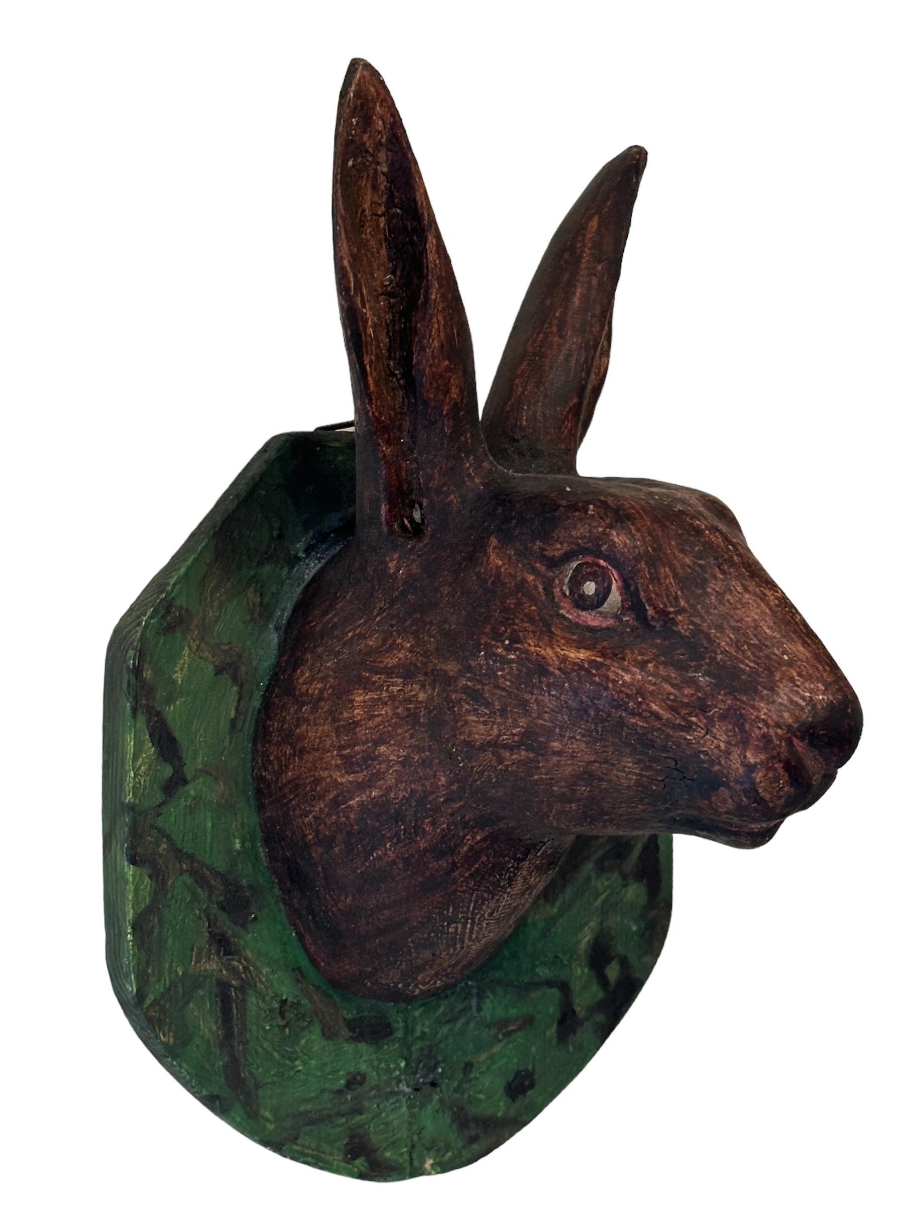 Bunny Rabbit Head Black Forest Hand Carved Folk Art, 19th Century For Sale 4