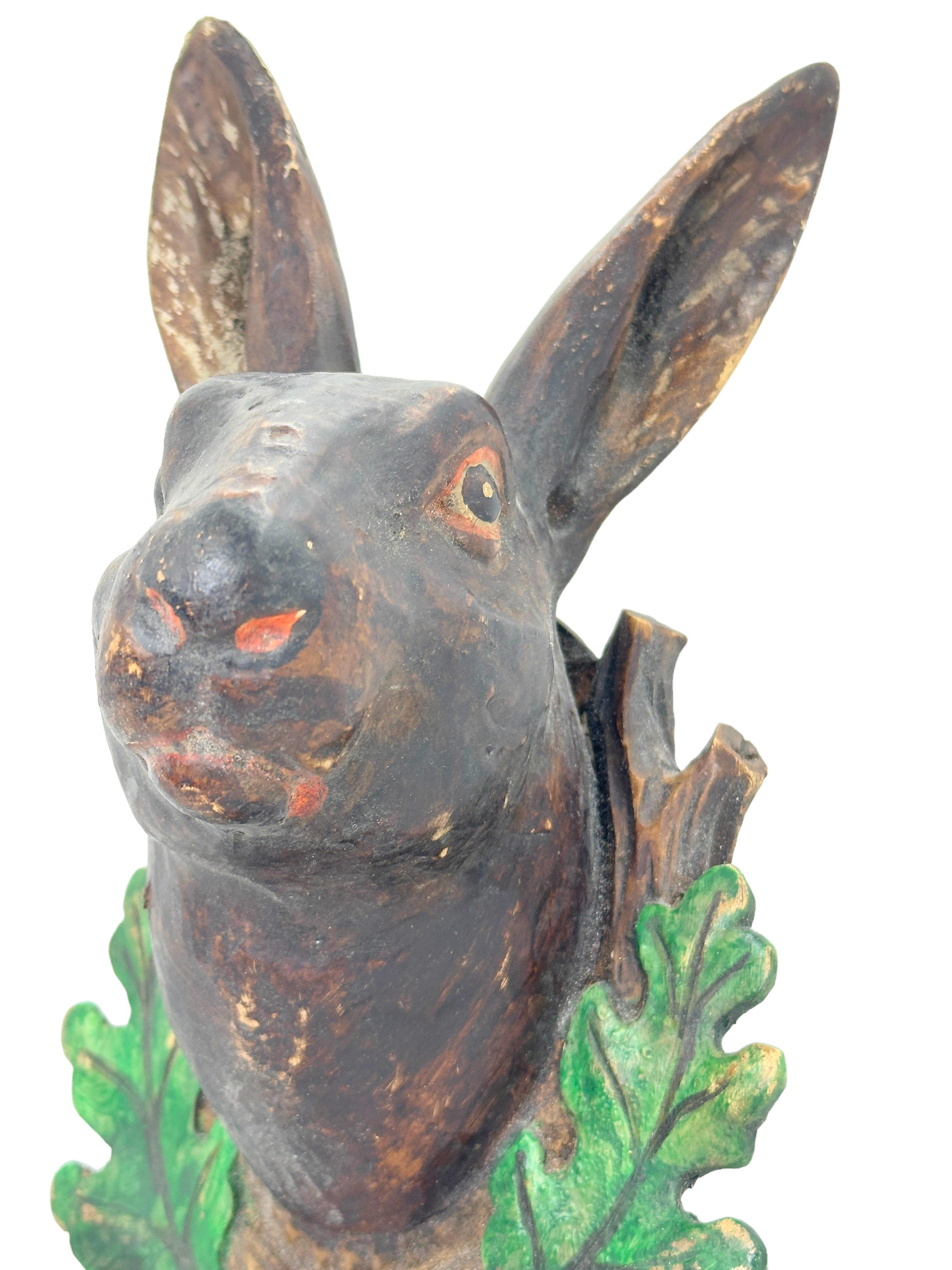 Bunny Rabbit Head Black Forest Hand Carved Folk Art, 19th Century 2