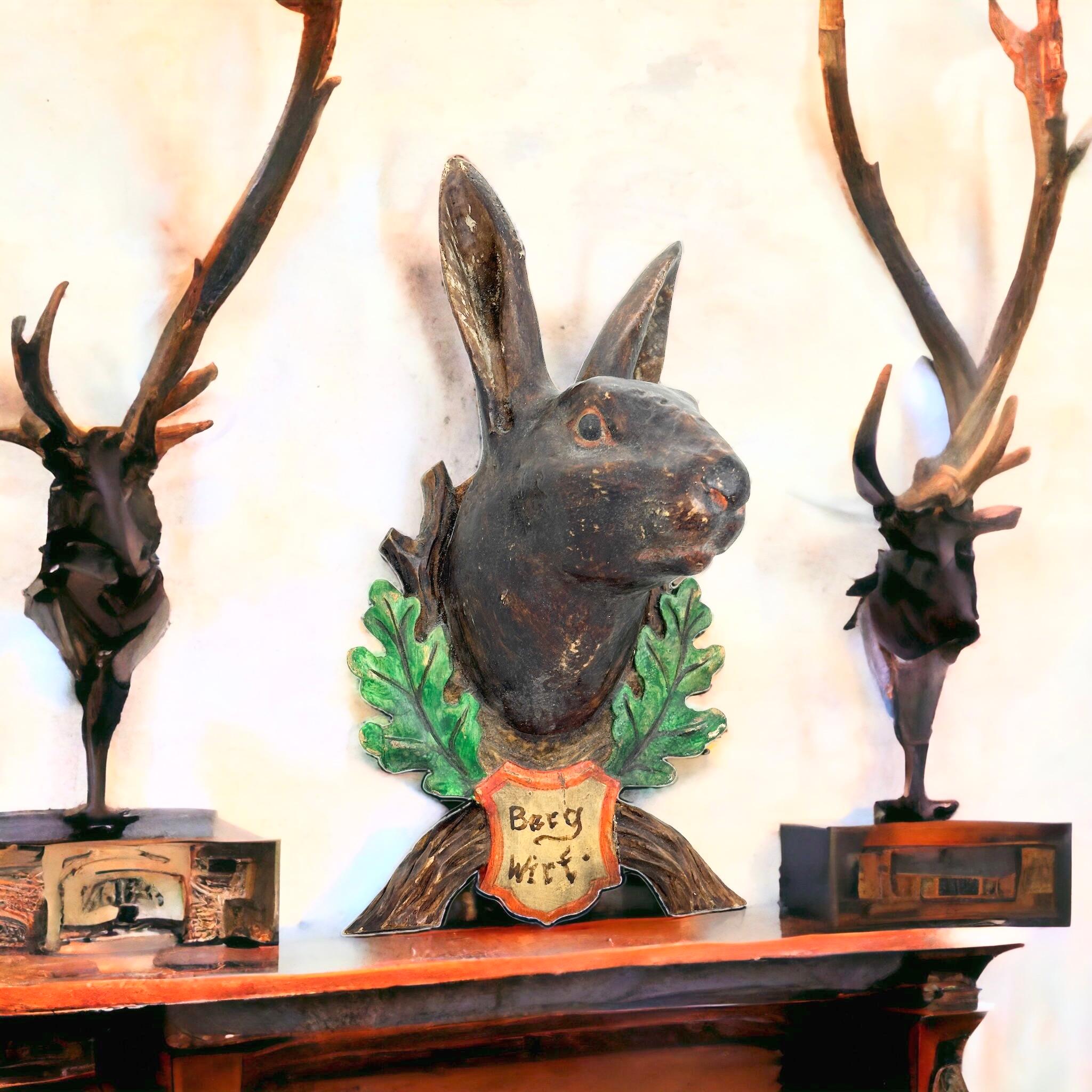 Bunny Rabbit Head Black Forest Hand Carved Folk Art, 19th Century 3