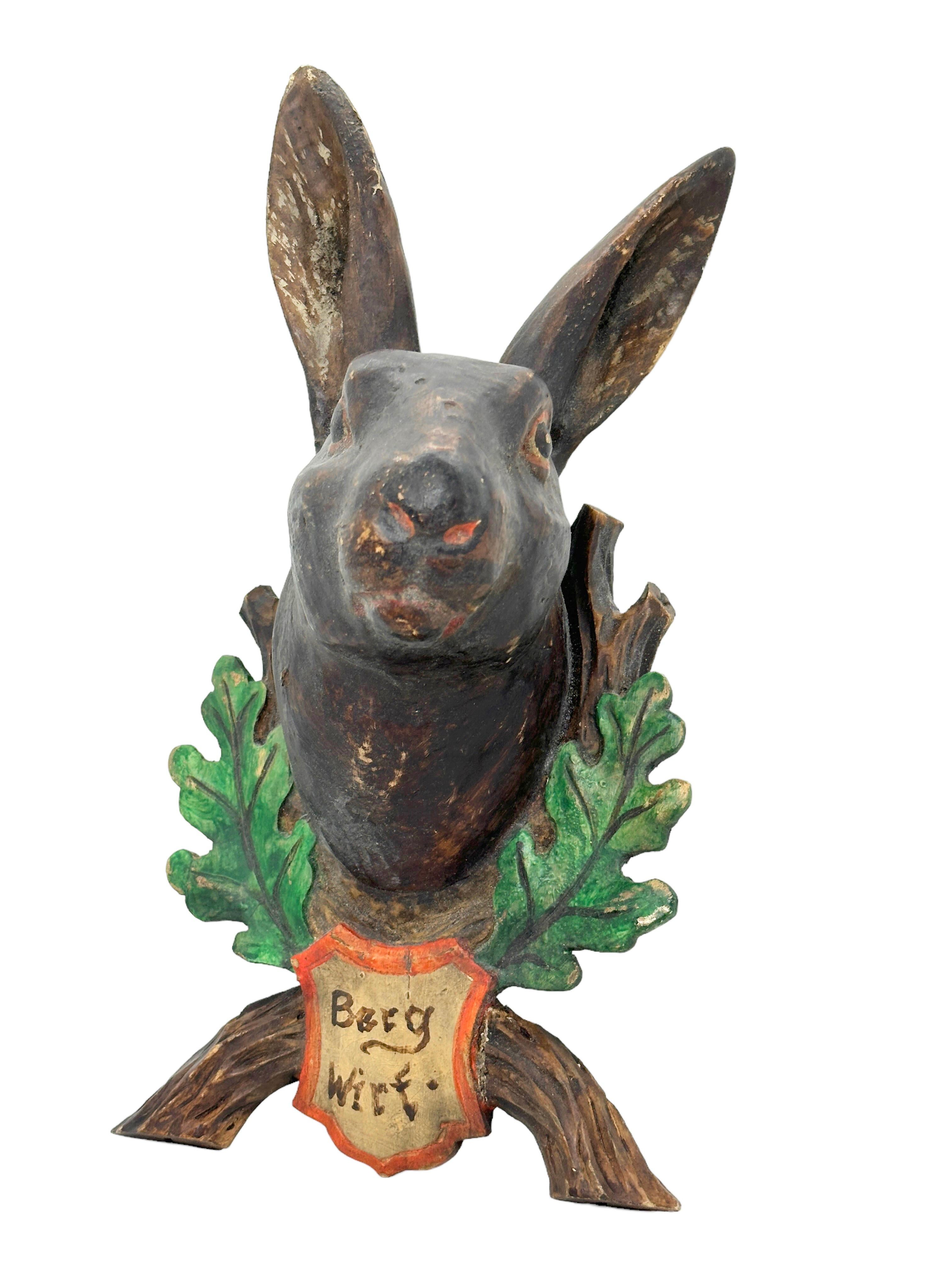 A great looking hand carved original wooden Folk Art Bunny head wall decoration. A great piece for a suitable ambiance in a trophy room or the office of a Hunter or Woodsman. More than likely one of the Folk Art items made between 1860 and the late