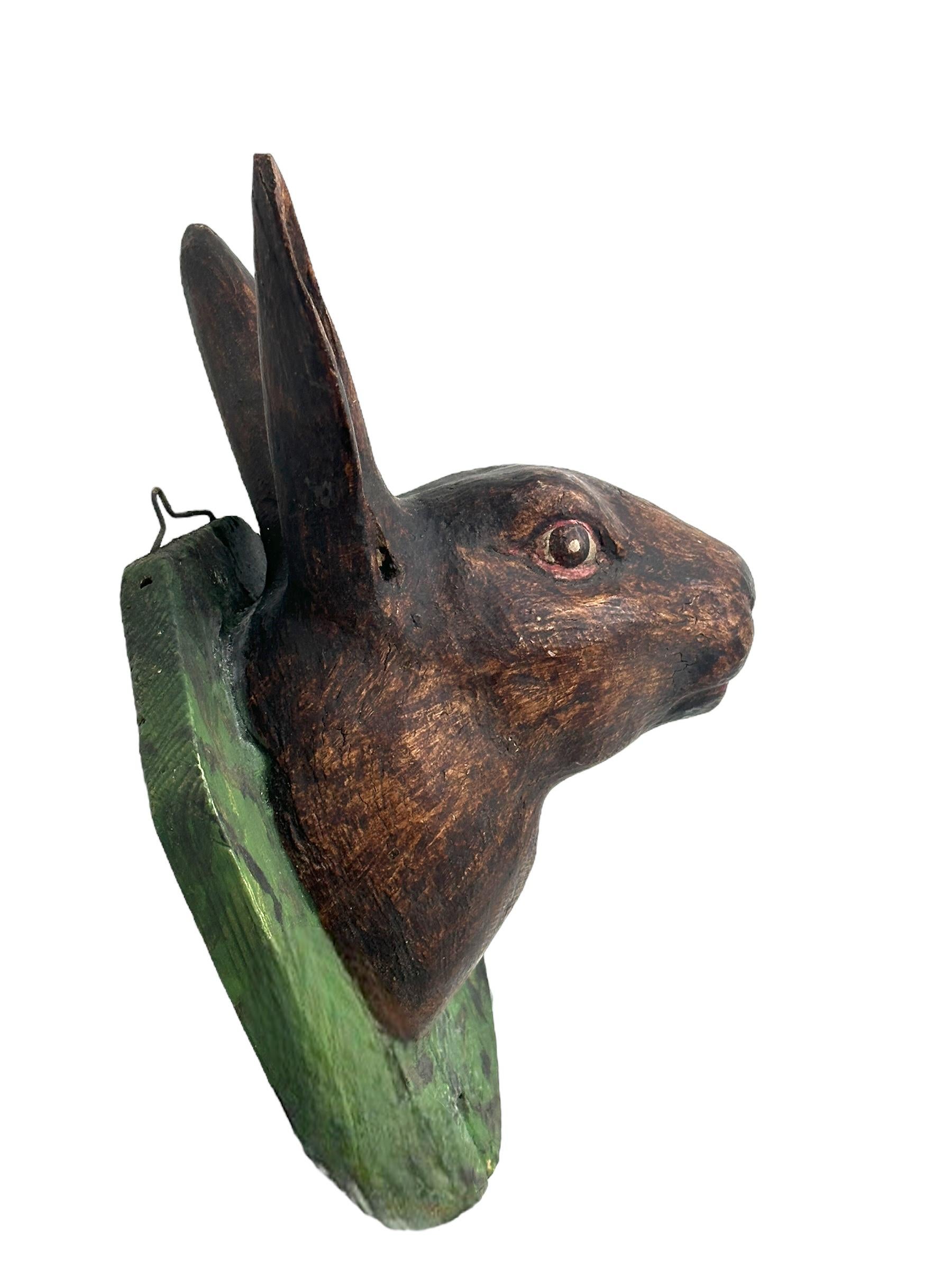 Hand-Carved Bunny Rabbit Head Black Forest Hand Carved Folk Art, 19th Century For Sale