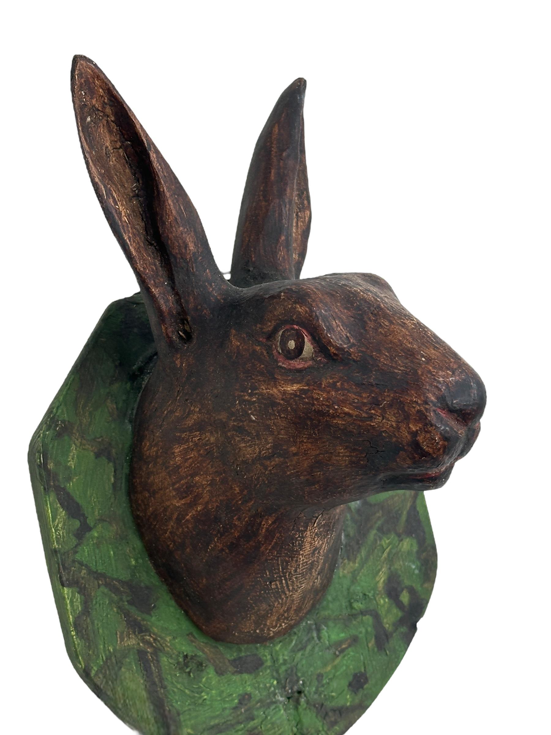 Bunny Rabbit Head Black Forest Hand Carved Folk Art, 19th Century In Good Condition For Sale In Nuernberg, DE