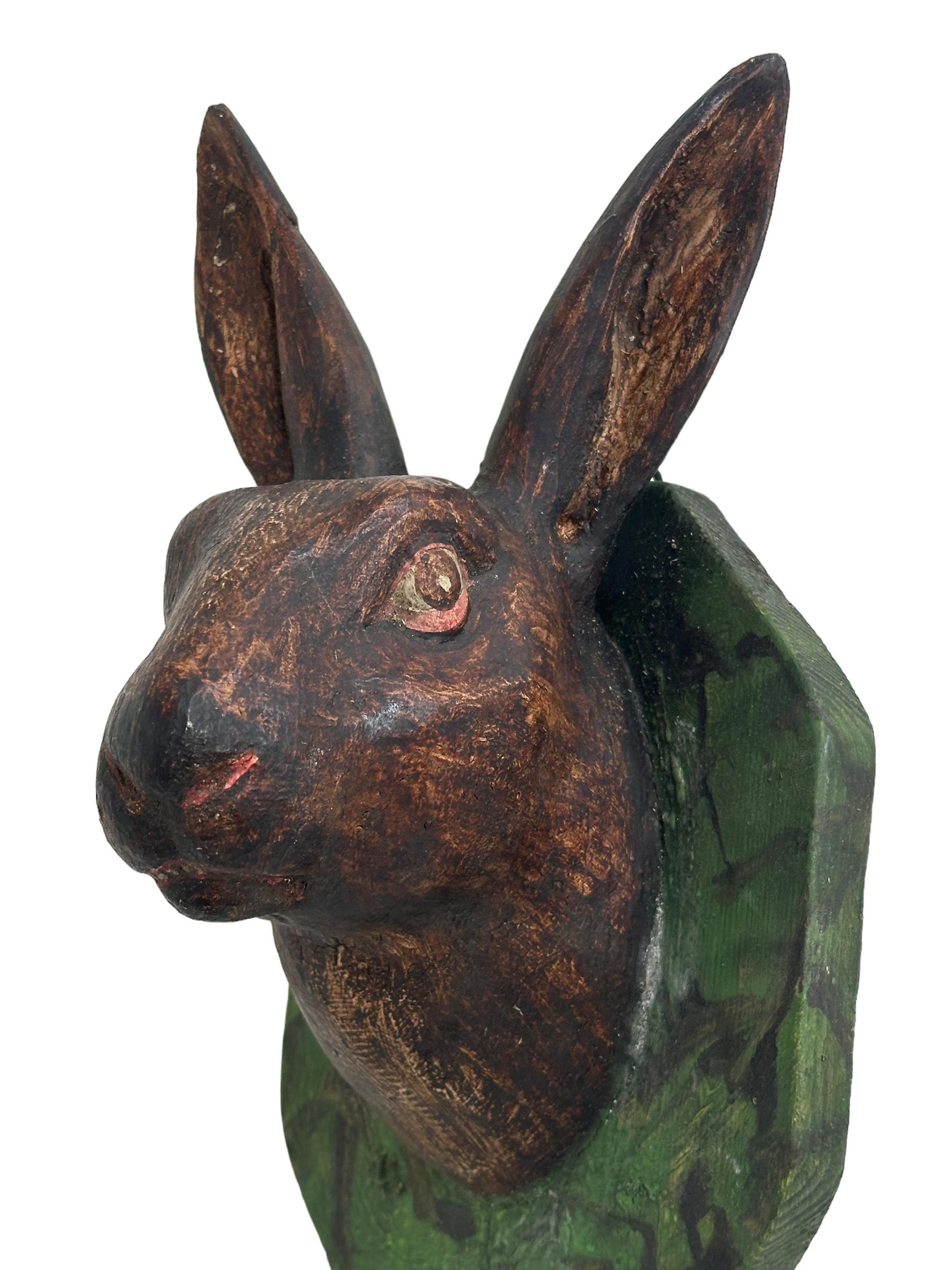Wood Bunny Rabbit Head Black Forest Hand Carved Folk Art, 19th Century