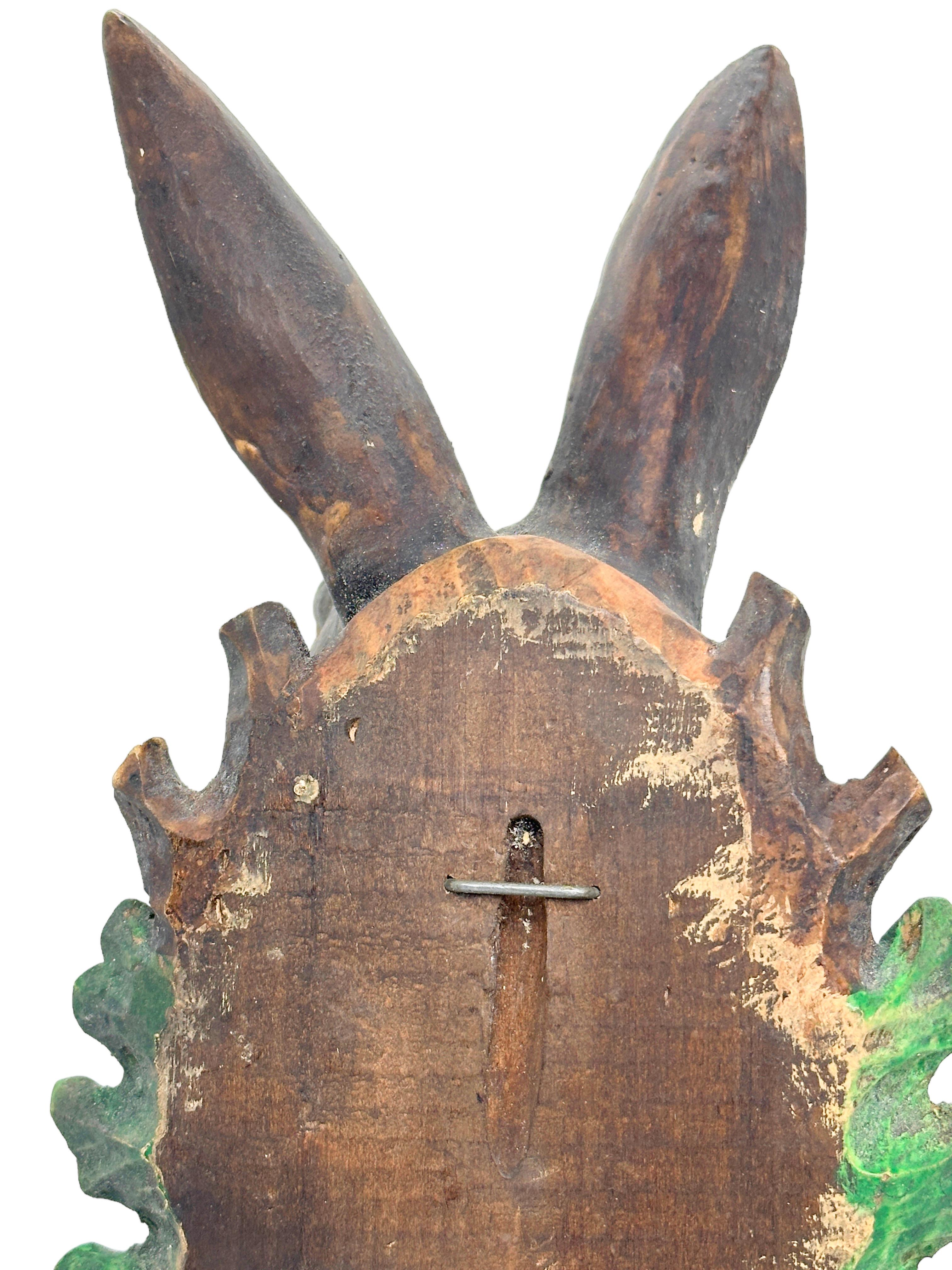 Wood Bunny Rabbit Head Black Forest Hand Carved Folk Art, 19th Century