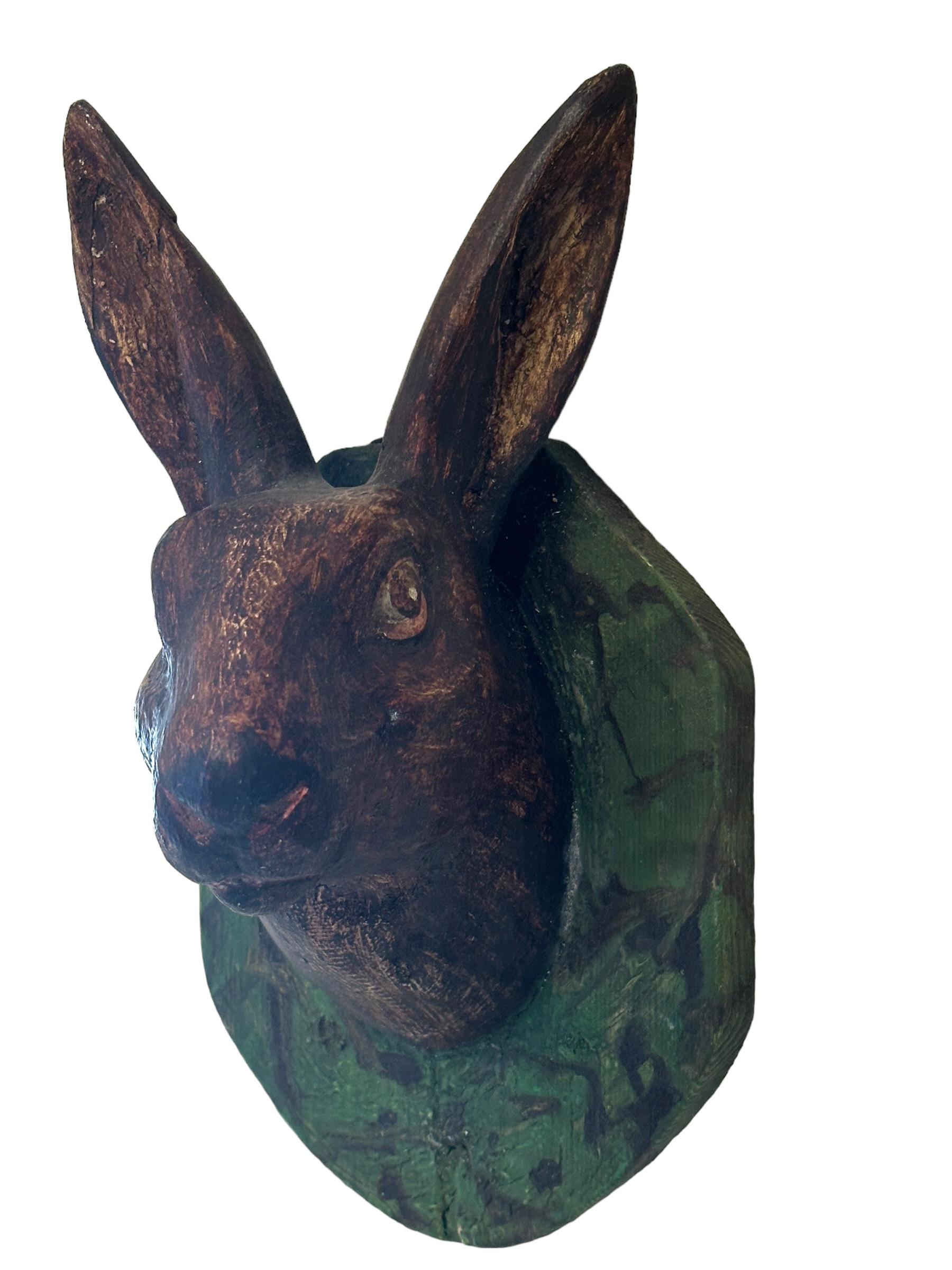Bunny Rabbit Head Black Forest Hand Carved Folk Art, 19th Century 3