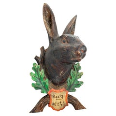 Antique Bunny Rabbit Head Black Forest Hand Carved Folk Art, 19th Century