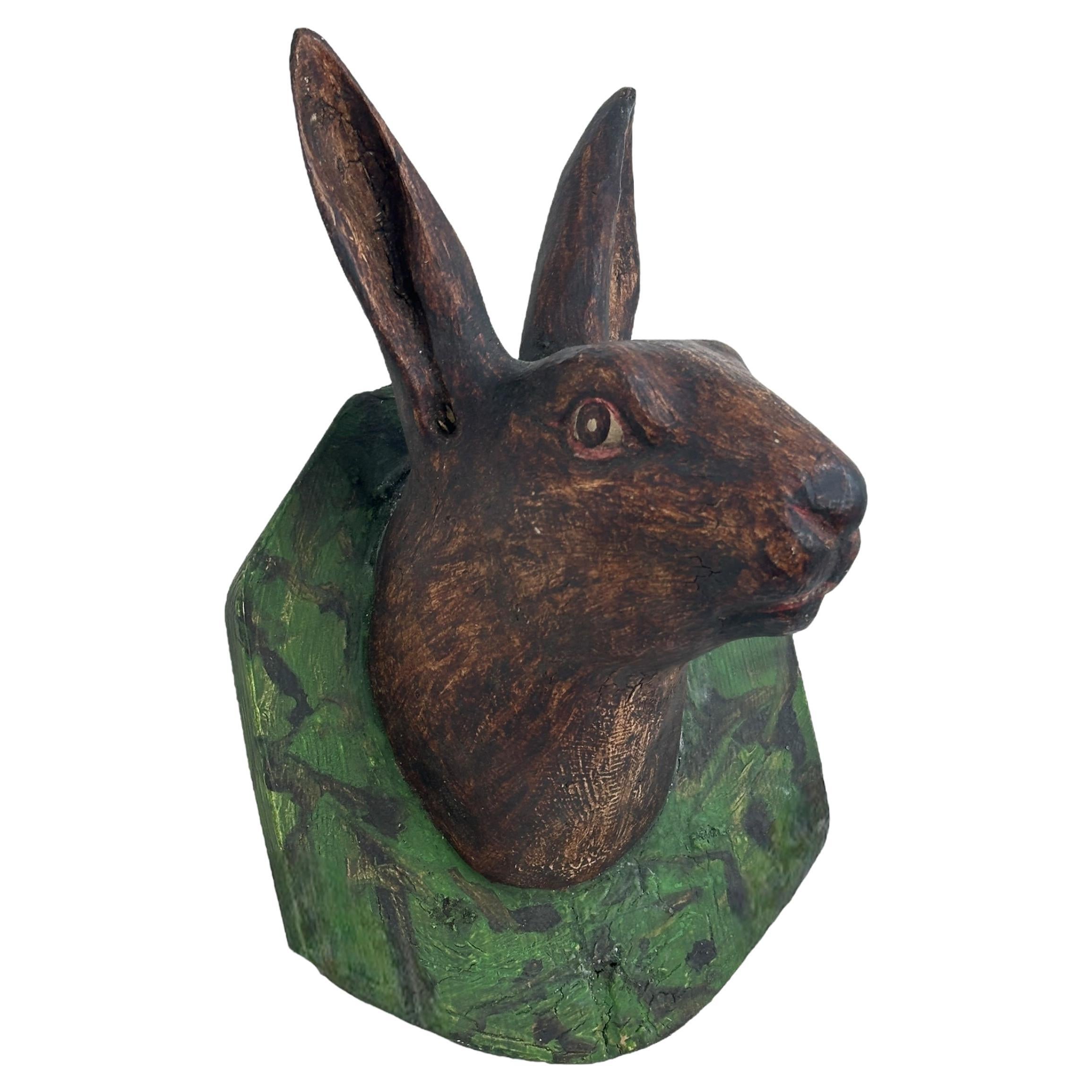 Bunny Rabbit Head Black Forest Hand Carved Folk Art, 19th Century For Sale
