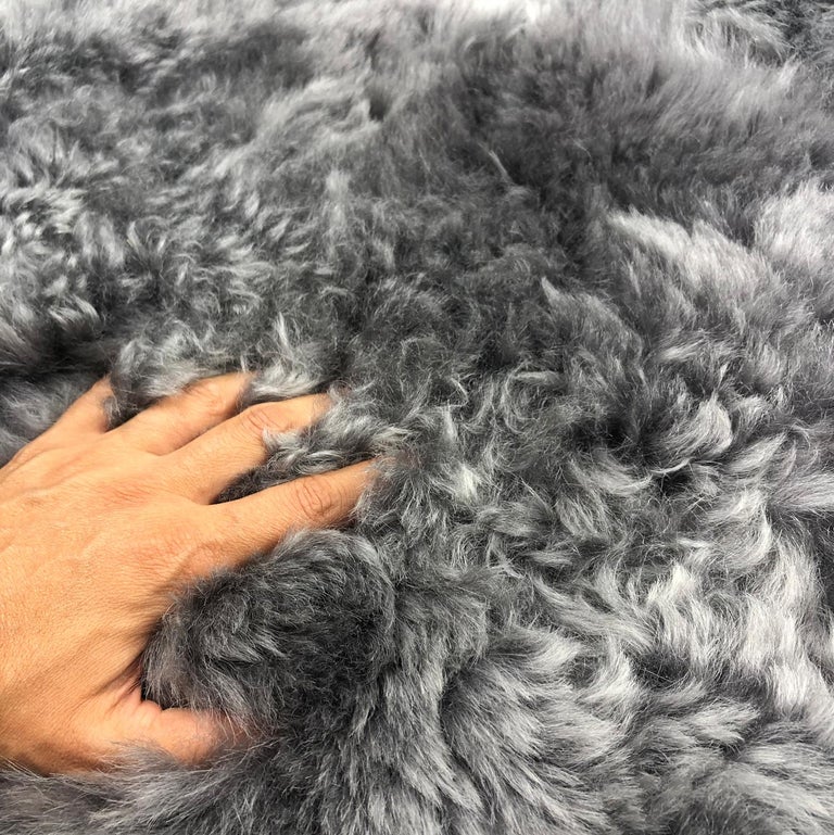 Bunny Rabbit Nursery Rug Grey Sheepskin with Long Wool Pompom Tail For